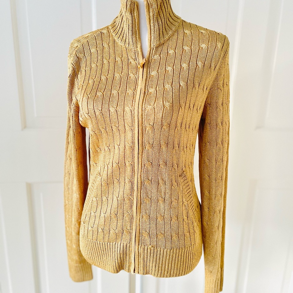 Ralph Lauren black label metallic gold zip up cardigan